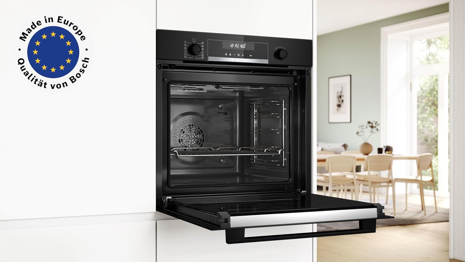 Bosch HBG578BB3, Serie 6, Einbau-Backofen, 60 x 60 cm, Pyrolyse-Selbstreinigung, Air Fry Funktion, 3D-Heißluftfunktion, Soft Close, Hydrolytische Reinigungshilfe, Automatikprogramme, Versenkknebel