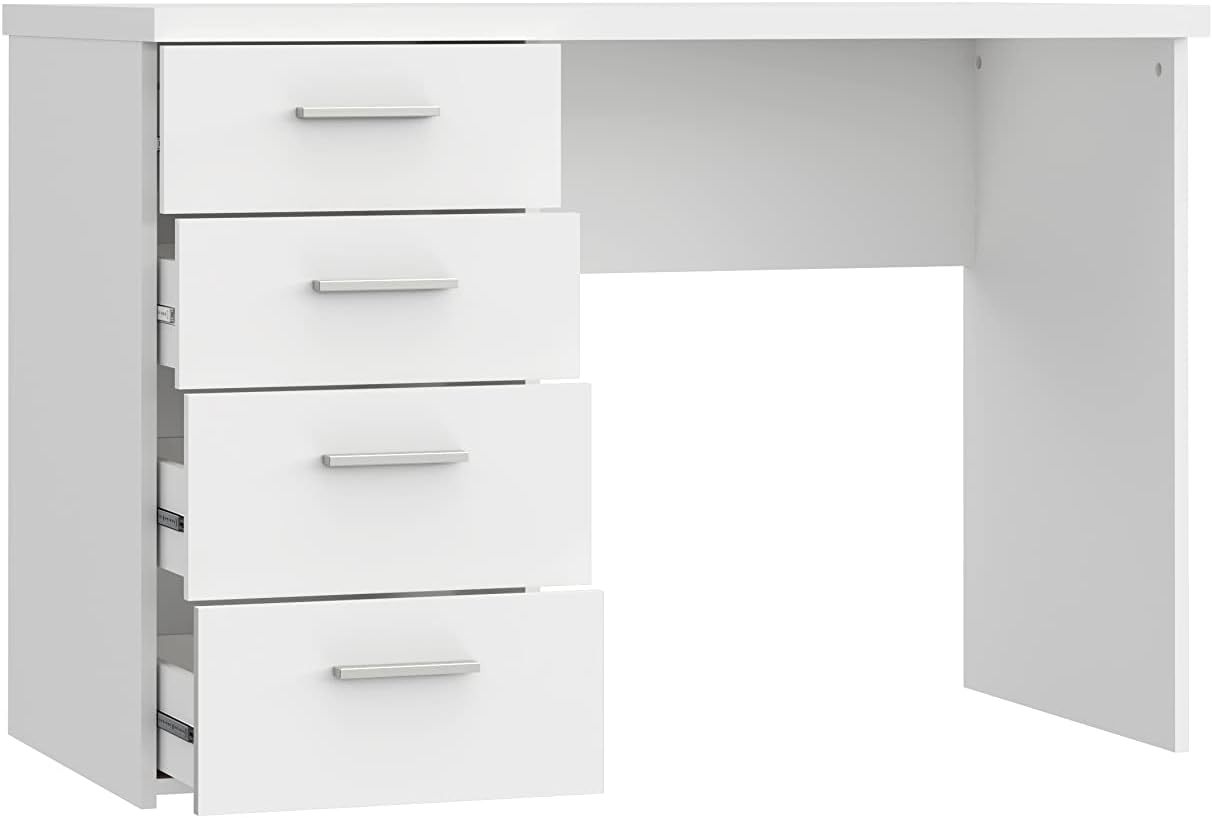 FORTE Net 106 Schreibtisch mit 4 Schubladen, Holzwerkstoff, Weiß matt, B x H x T: 110 x 76.5 x 60 cm