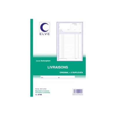 ELVE - Manifold bon de livraison - 297 x 210 mm - 50 feuilles - A4 - autocopiant - numéroté