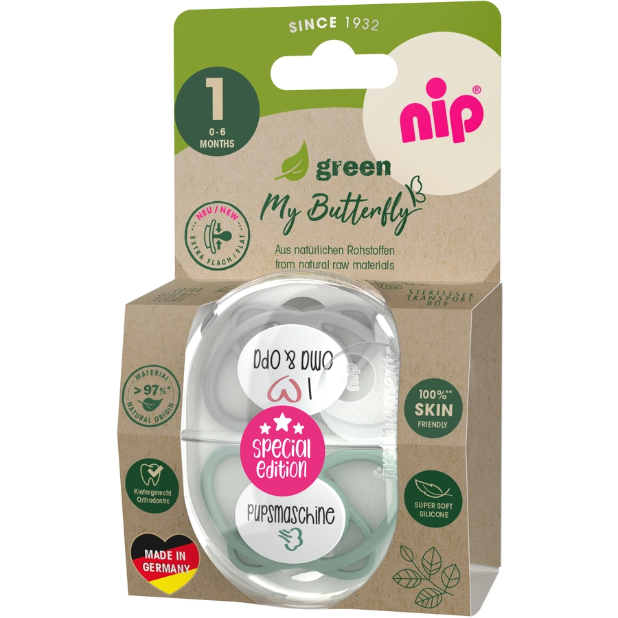 nip® Schnuller My Butterfly Green Special Edition, Größe 1 (0-6 Monate), Oma & Opa  Pupsmaschine