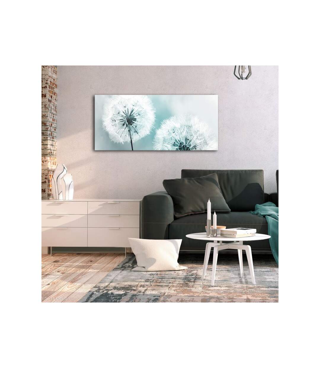 Paris Prix - Tableau Imprimé fluffy Dandelions Blue Wide 45x100cm