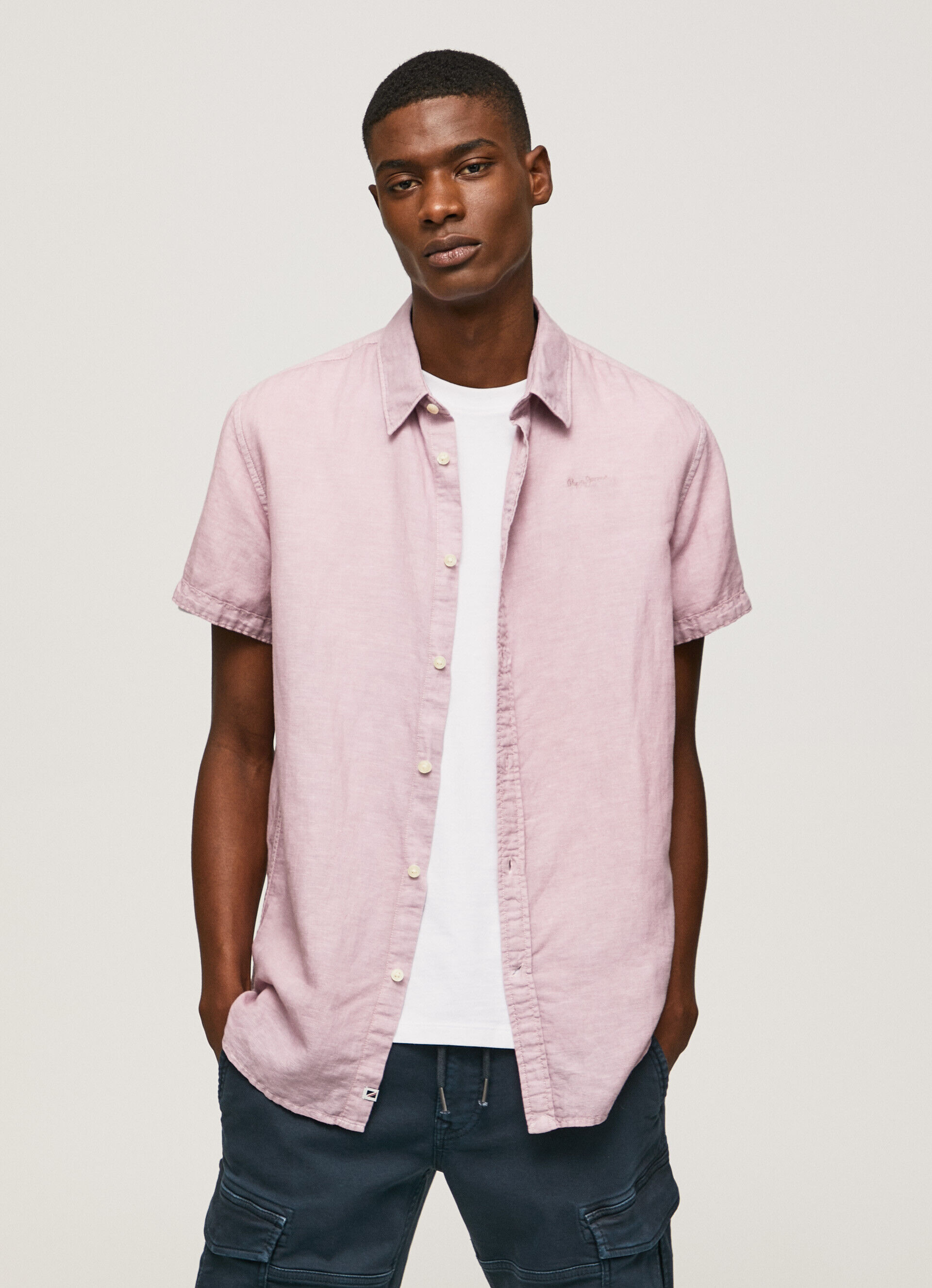 Camisa de linho de manga curta Parker - rosa claro