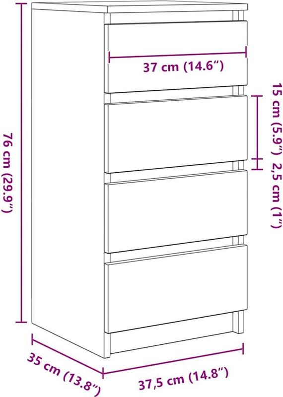 vidaXL - Dressoir - Wit - 37,5x35x76 cm - Bewerkt Hout