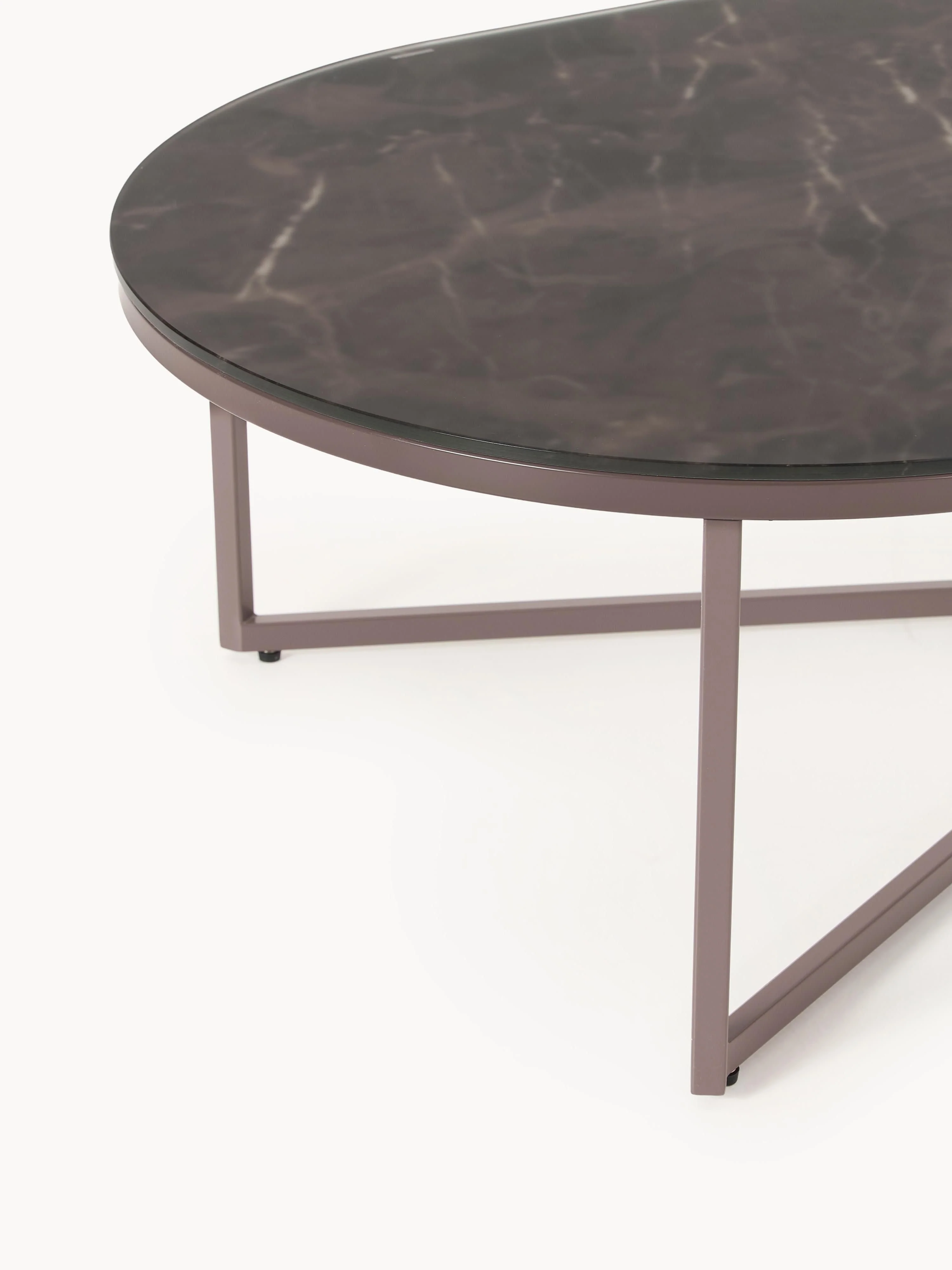 Ovale salontafel Antigua met glazen tafelblad in marmerlook