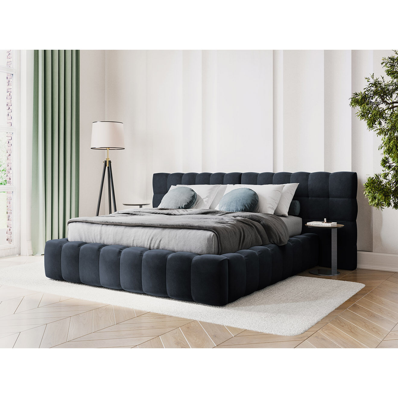Cosmopolitan Design Lit avec coffre de rangement Bali Velours bleu foncé - 160x200 cm