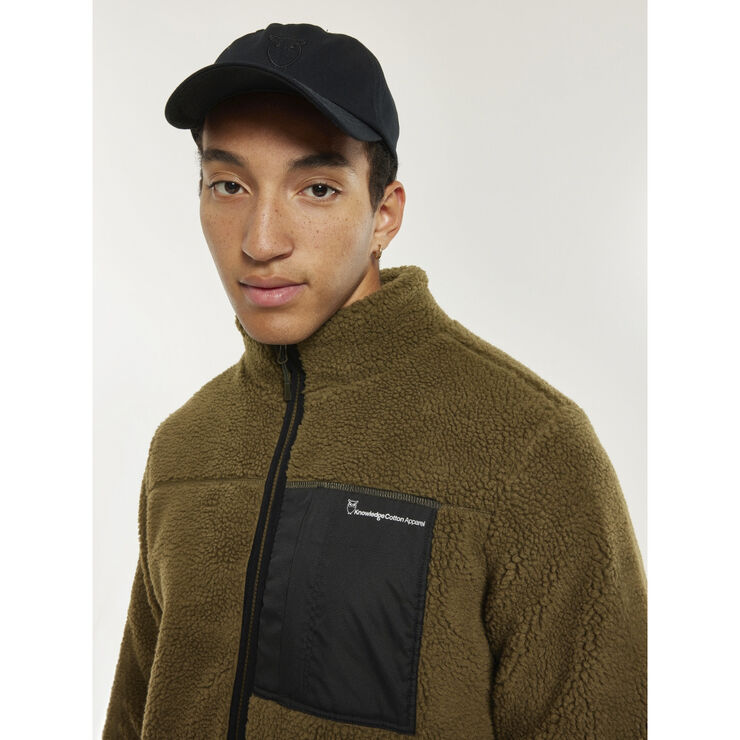 Knowledge Cotton Apparel Teddy fleece zip sweat - GRS/Vegan Dark olive