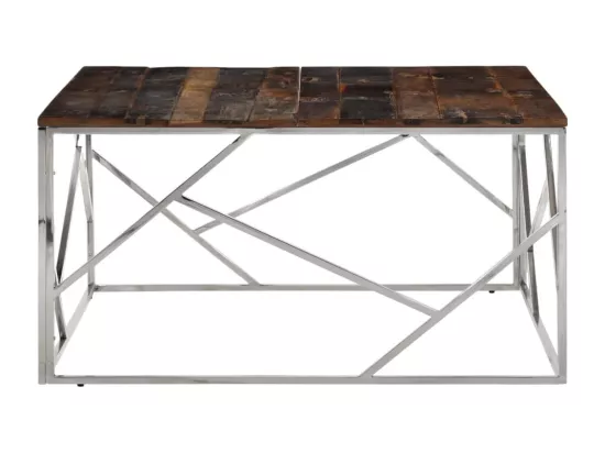 Table basse argenté acier inoxydable et bois de mélèze massif