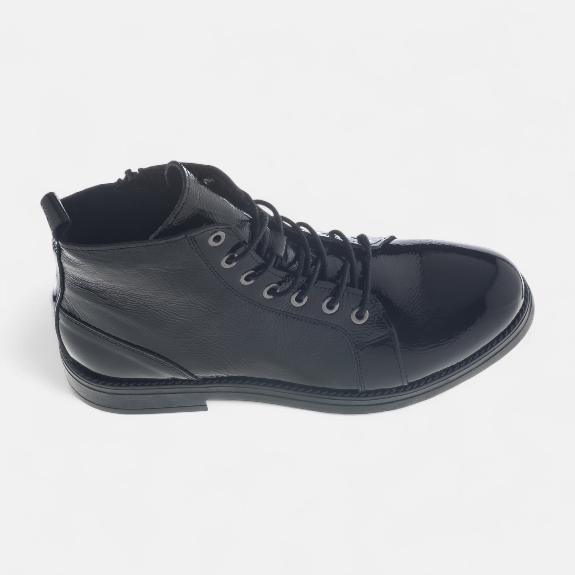 Bottines à lacets Femme en cuir noir vernis