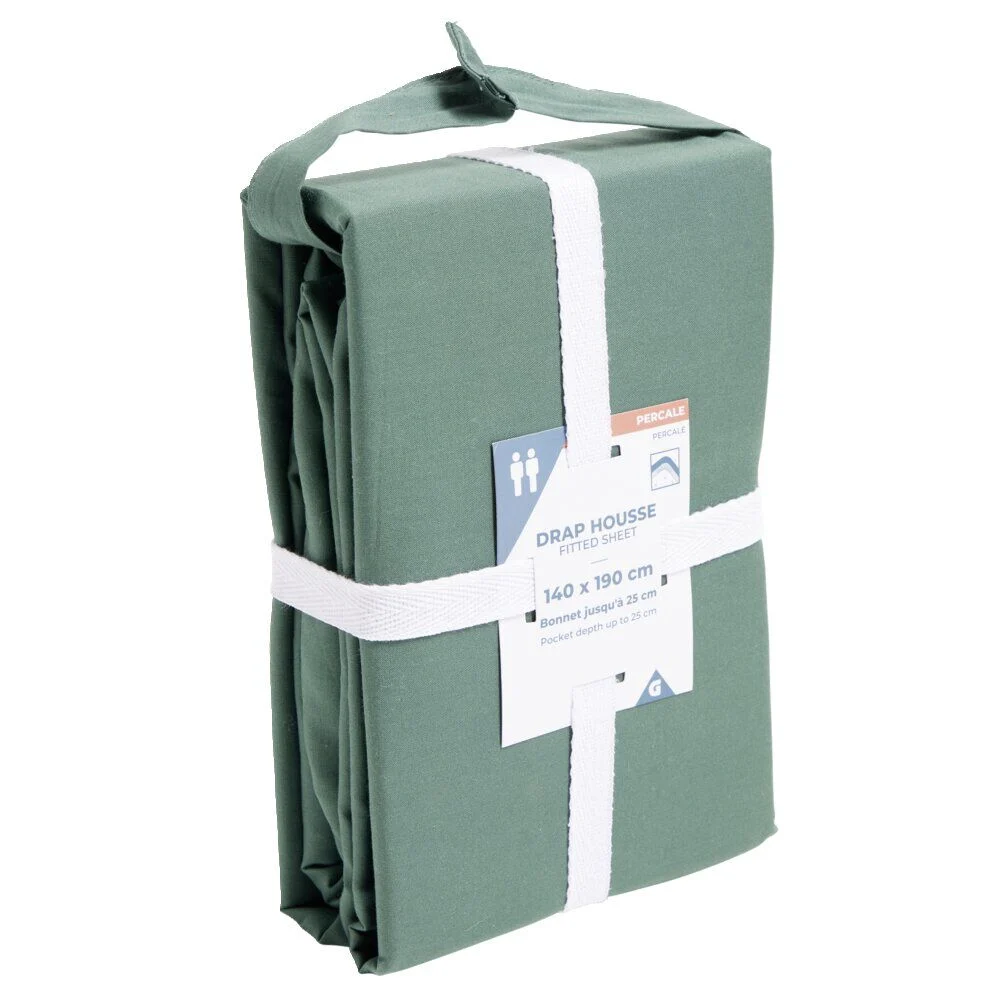 Drap housse 140x190cm 100% coton percale vert