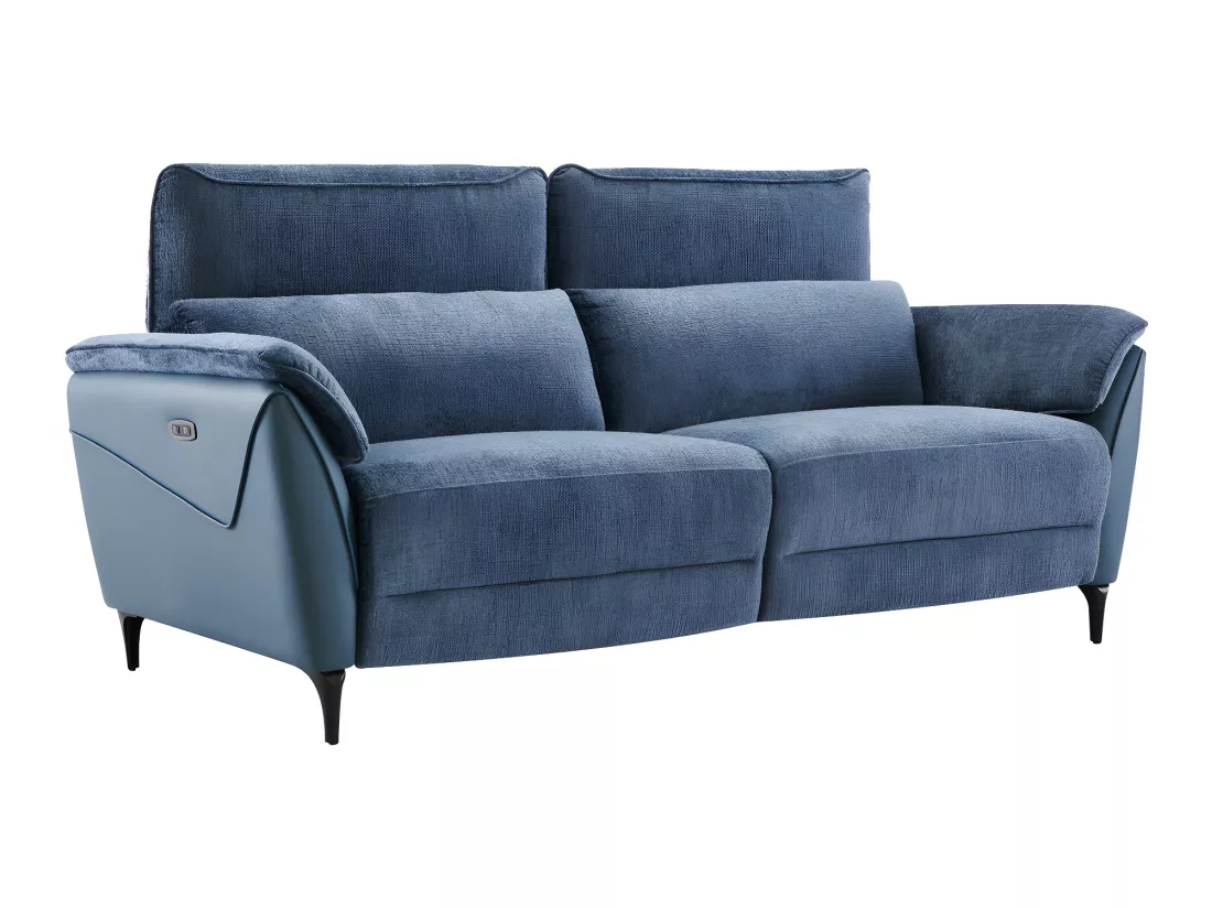 Canapé 3 places relax électrique Tissu/Simili cuir Bleu - CEPHEE
