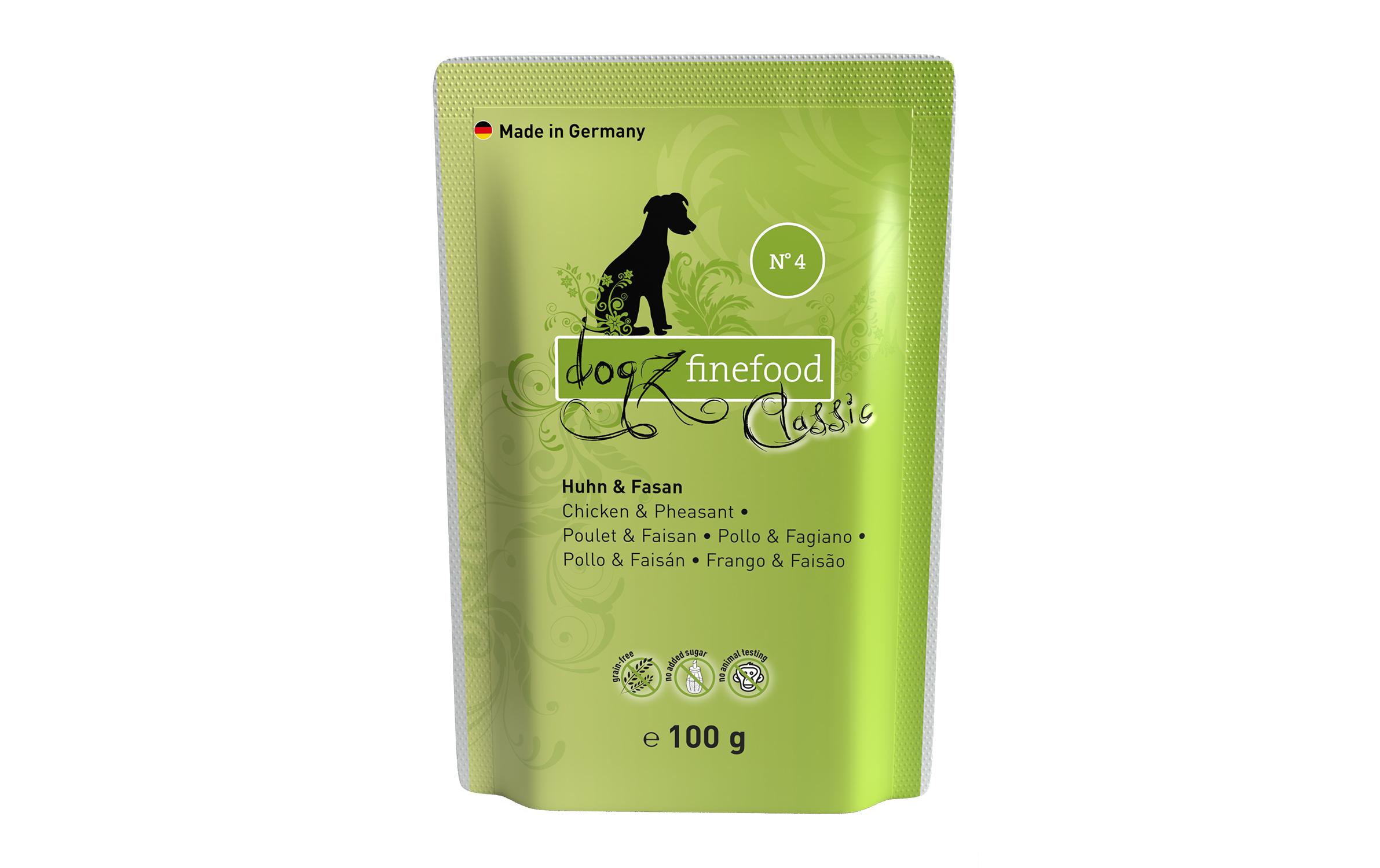 Nassfutter No.04 Huhn & Fasan, 100 gAlleinfuttermittel für ausgewachsene Hunde
