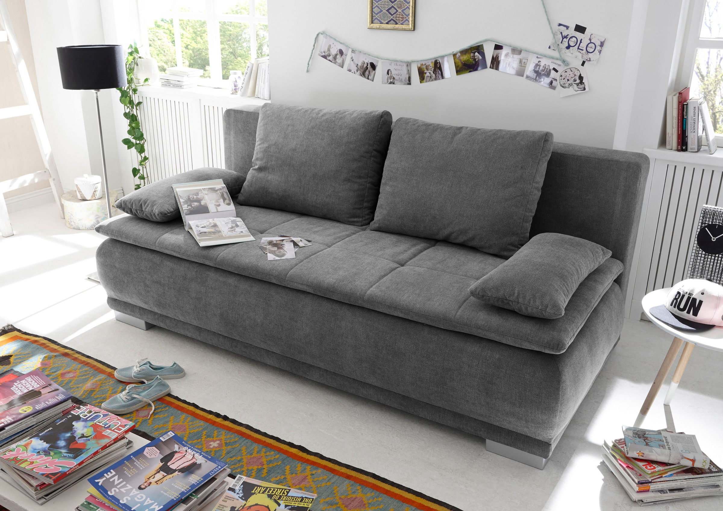 ED EXCITING DESIGN Schlafsofa »Luigi« mit Bettkasten & 2 Armlehnenkissen