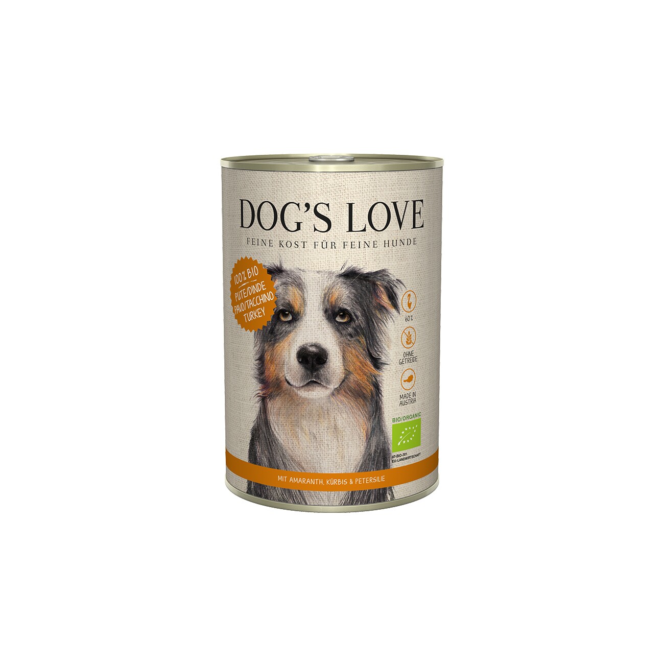DOG'S LOVE Nassfutter Hund, Adult, Bio 6x400 g Pute mit Amaranth und Kürbis