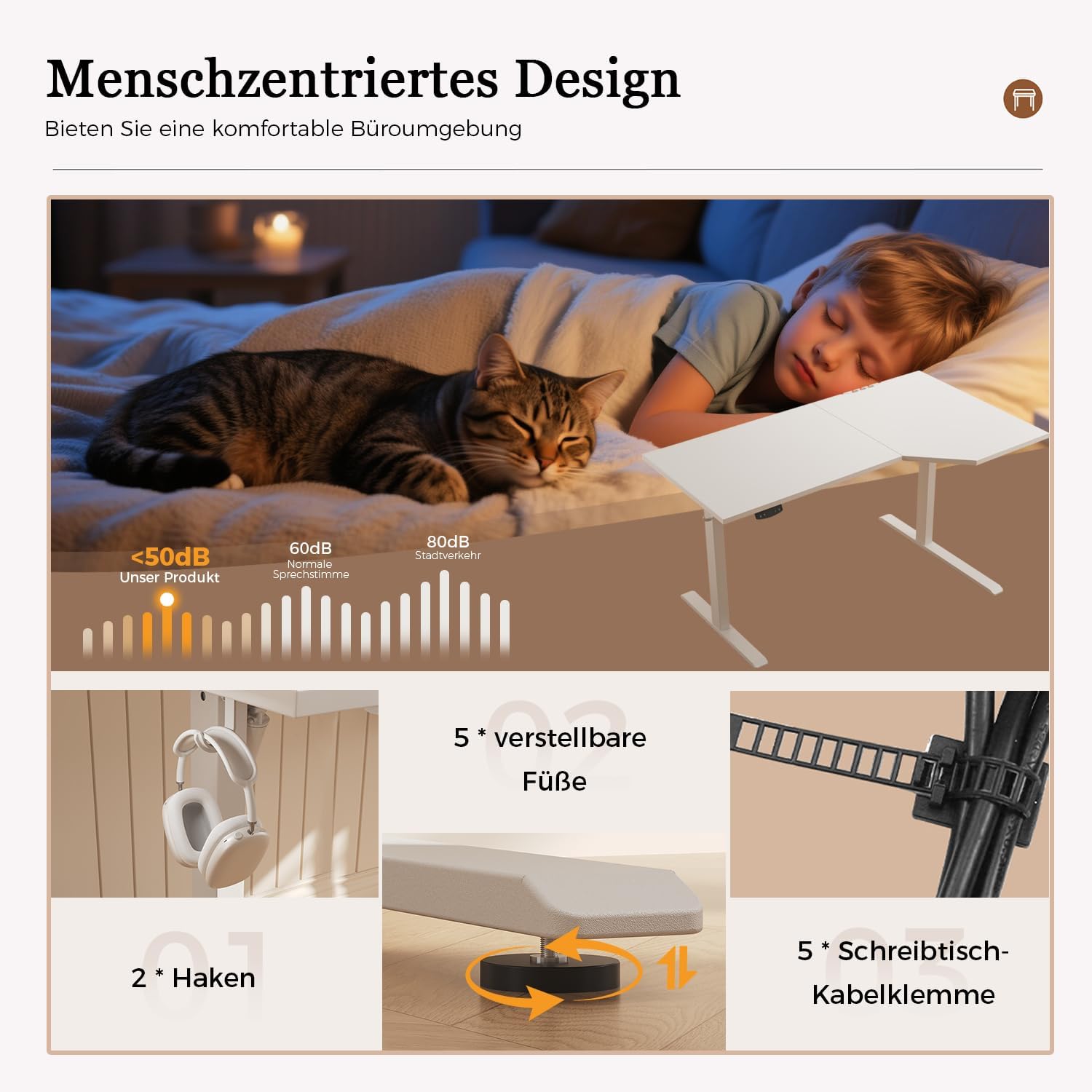 Klicelor L-förmiger Höhenverstellbarer Schreibtisch, 160 x (60-90 cm), Elektrischer Stehpult, Sitz-Steh-Schreibtisch für das Home Office, Ergonomischer Computertisch mit Spleißplatte, Weiß