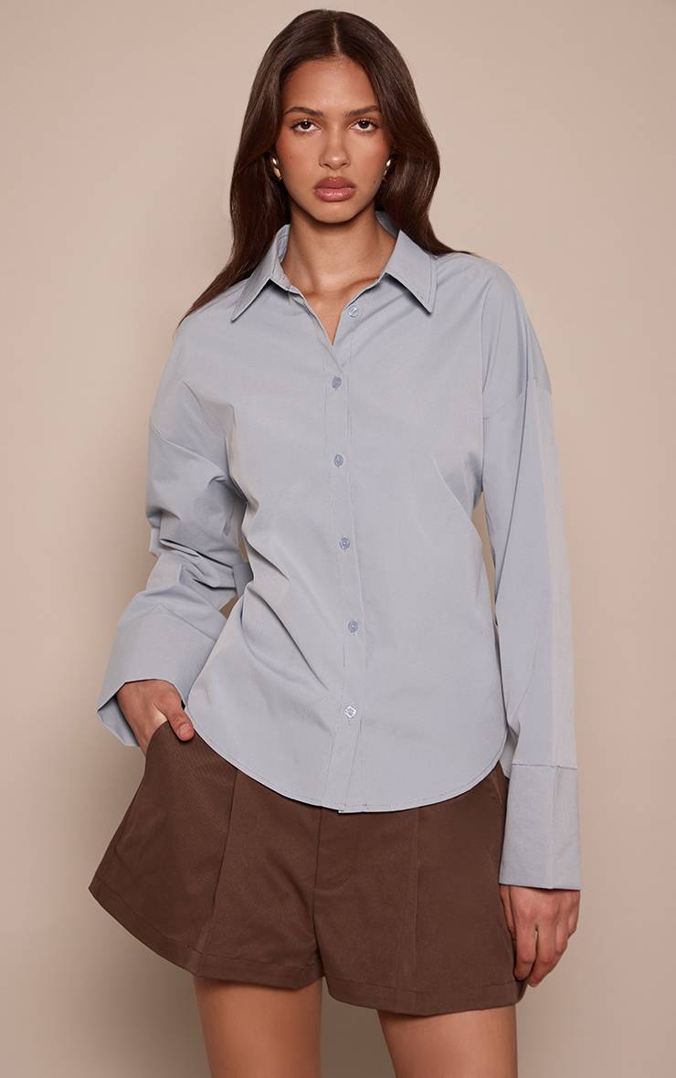 Bleu Clair Chemise Oversize En Coton Avec Détail De Lien Noué Au Dos