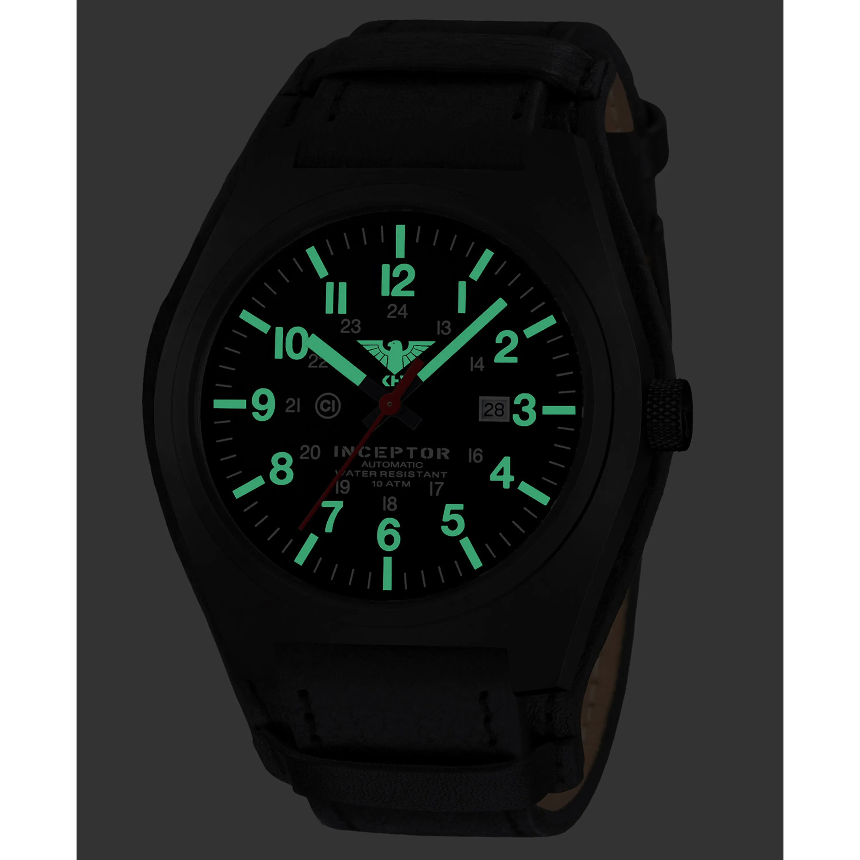 KHS -  Armbanduhr Inceptor Black Steel Automatic Lederband G-Pad