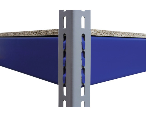 Robuuste industriële stellingkast, blauw/grijs gepoedercoat, 196x100x60 cm, 4 gedeelde houten legborden met metalen steunen en verstelbare metalen voeten, draagvermogen 1000 kg