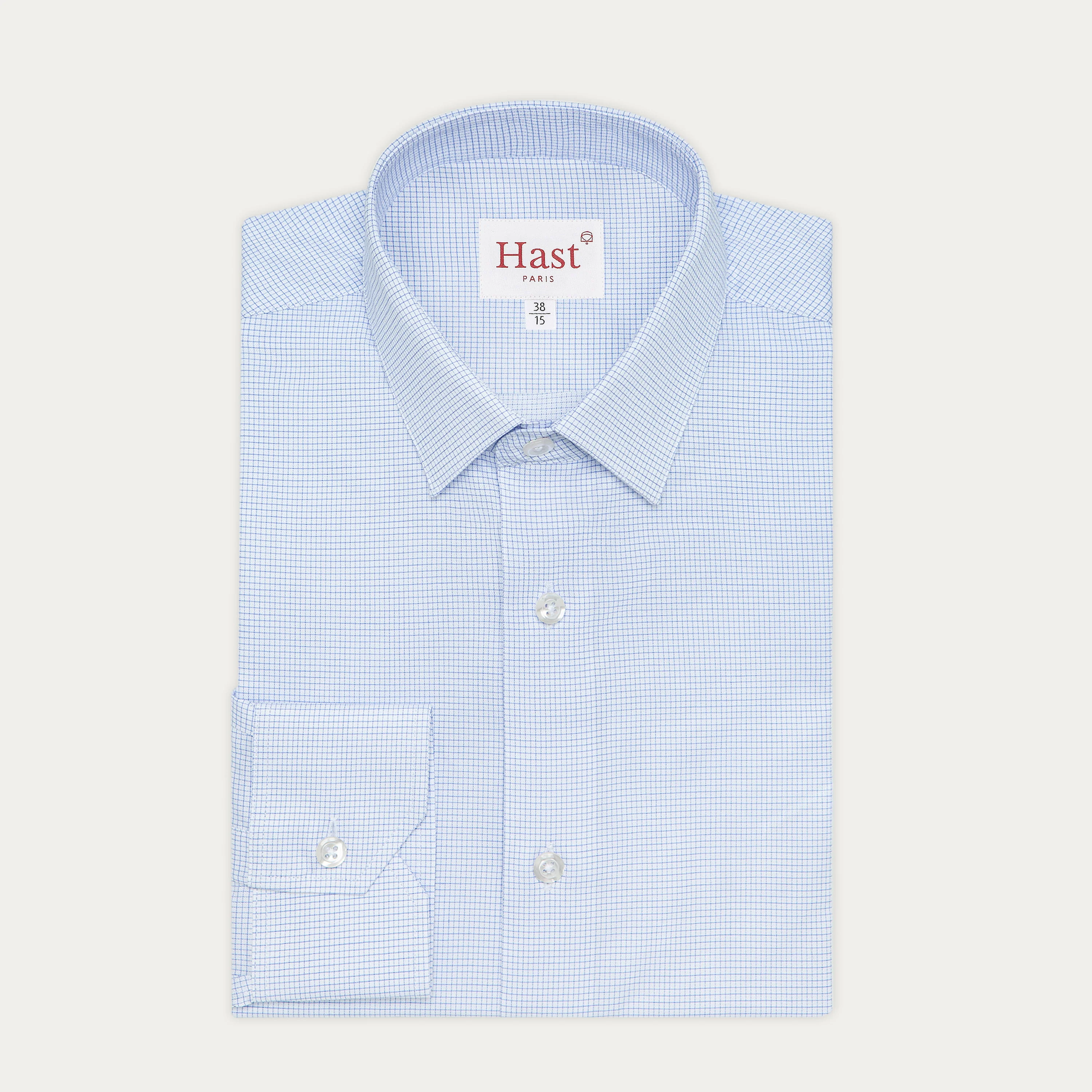 Double-twisted twill shirt with fine blue checks