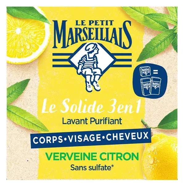 Sabonete Sólido 3 em 1 Le Petit Marseillais: Limpeza e Purificação, Verbena e Limão, 80g