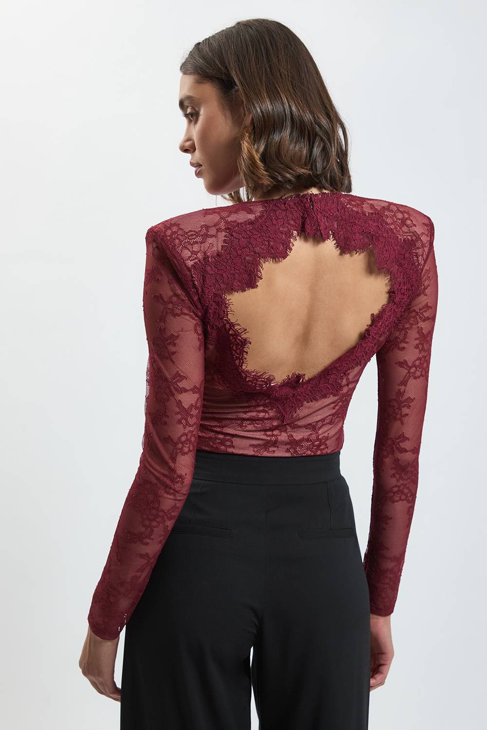 KarenMillen Body en Dentelle à Manches Longues