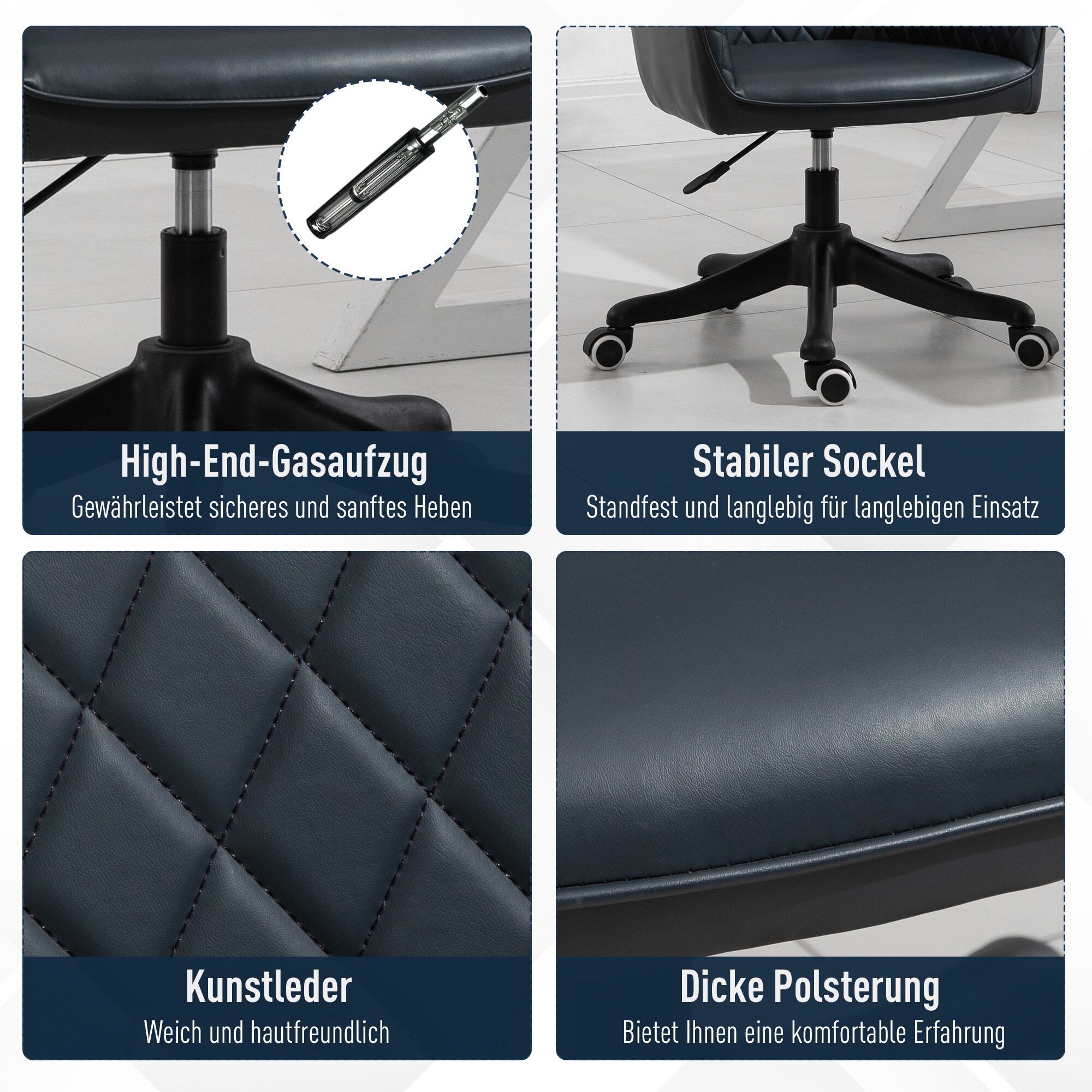 Vinsetto Drehstuhl inkl. Lendenkissen mit Vibrationsmassage dunkelgrau 55 x 65 x 79-89 cm (BxTxH)
