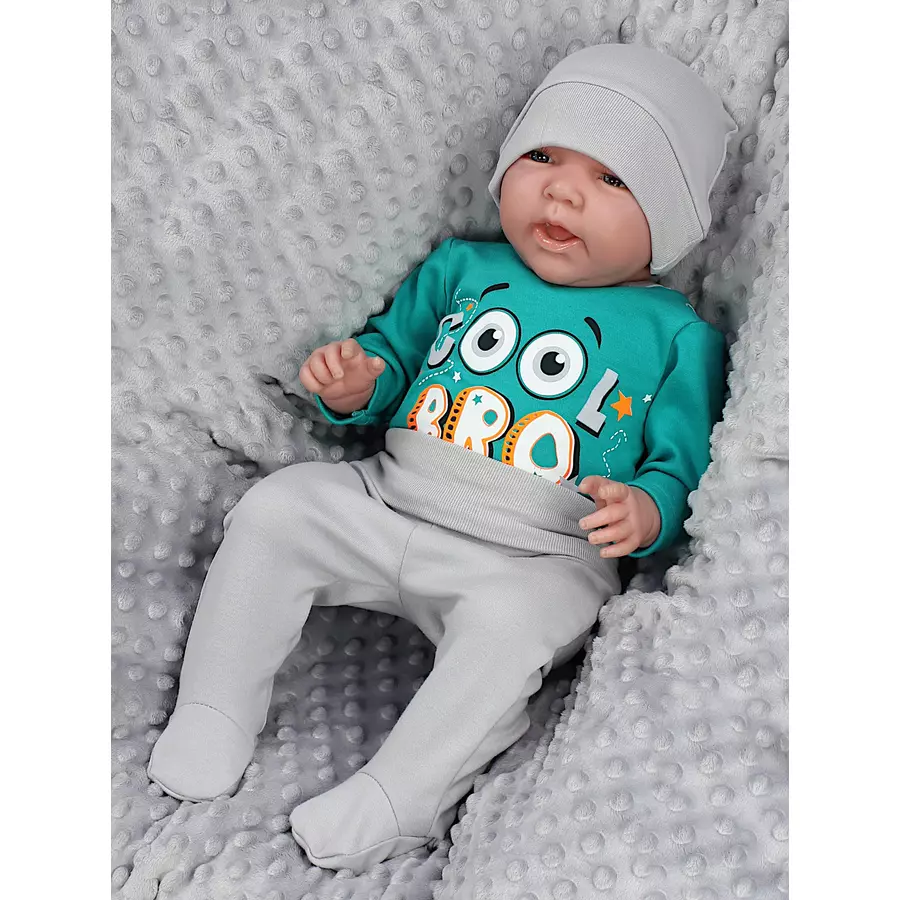 TupTam Baby Bekleidungsset Langarmbody Hose Mütze3 teilig graugrün