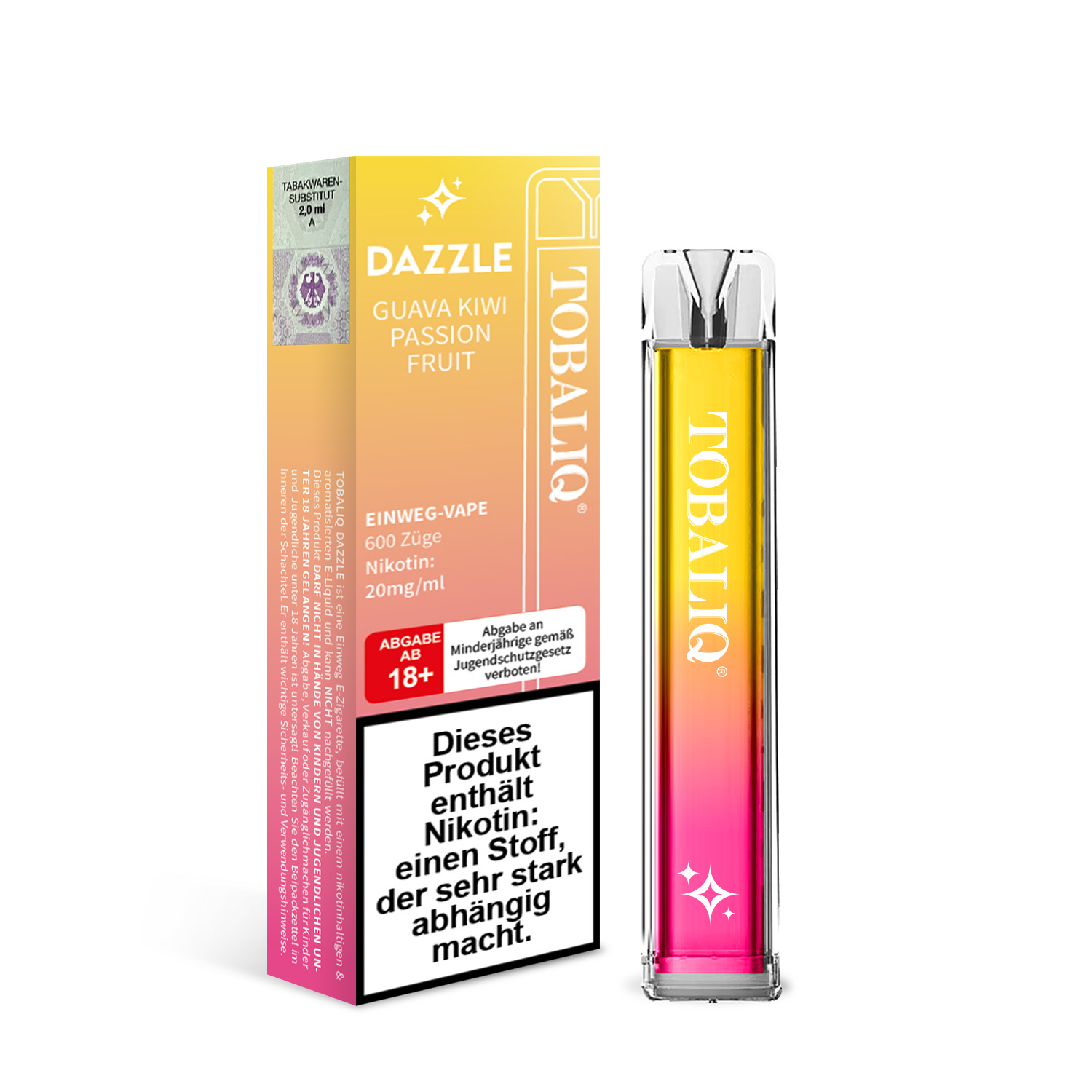10er Pack DAZZLE 600Puffs E-Shisha – 20mg Nikotin – GUAVA KIWI PASSIONFRUIT