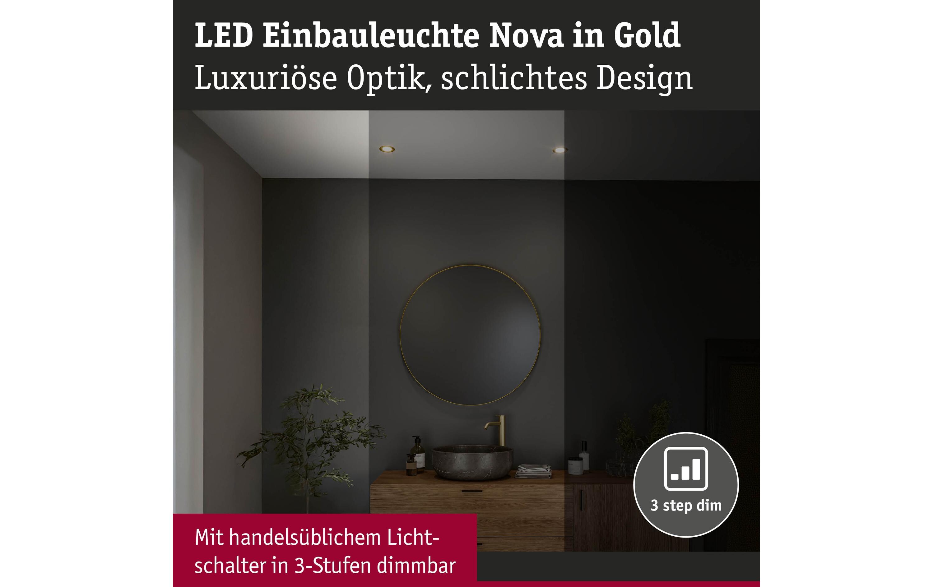 Einbauleuchte LED Nova Coin Basisset starr 3-Step-Dim GoldDimmbare runde Einbauleuchte