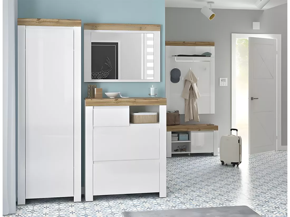 Meuble d'entrée 1 porte Hella Blanc et Bois