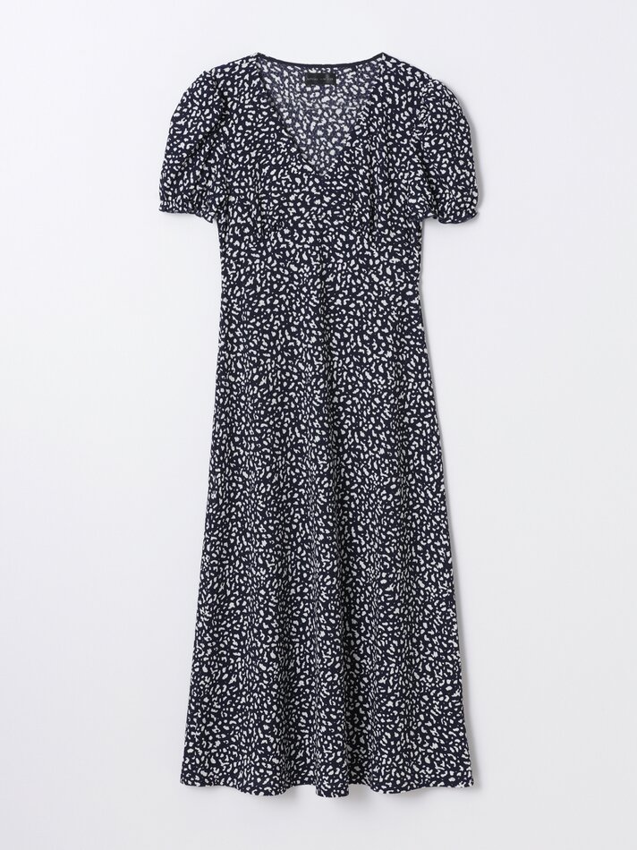 Vestido midi com mangas bufantes - Azul-marinho
