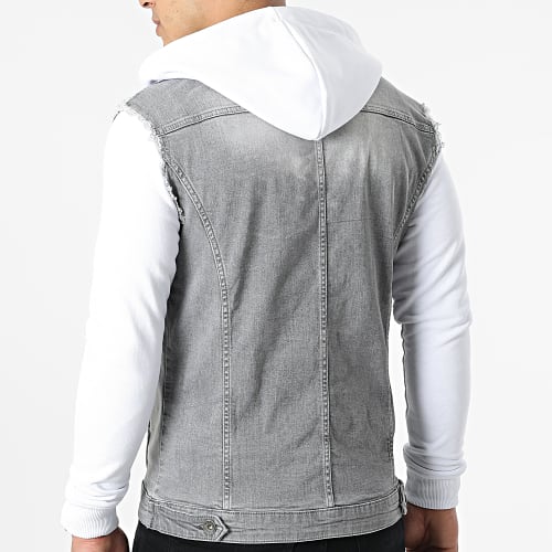 Veste Jean A Capuche 2261 Gris Denim Blanc