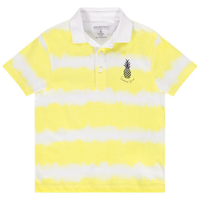 Polo manches courtes en jersey rayé tie and dye pour garçon - Jaune