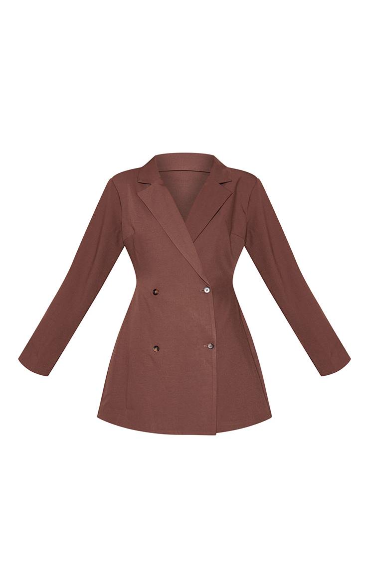 Chocolat Robe Blazer Tissée À Boutons Écaille