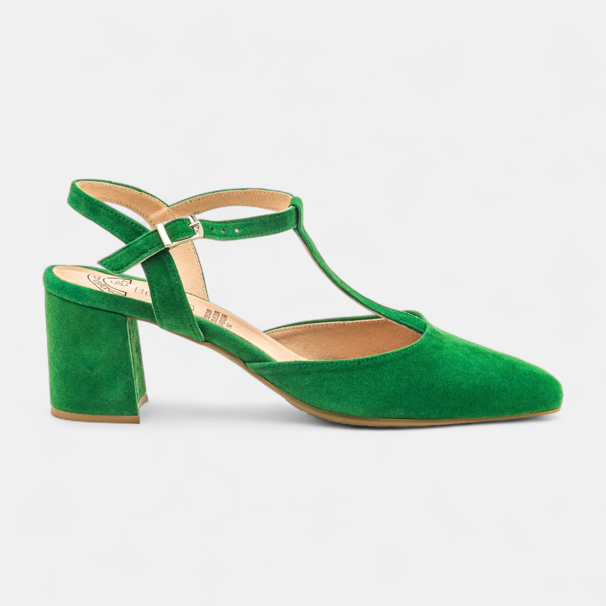 Escarpins avec bride arrière à talon Femme en cuir vert