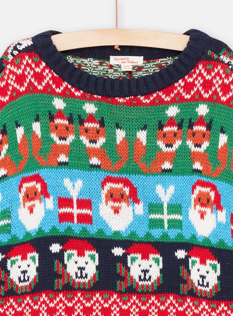 Pull rouge vif de Noël en maille pour garçon