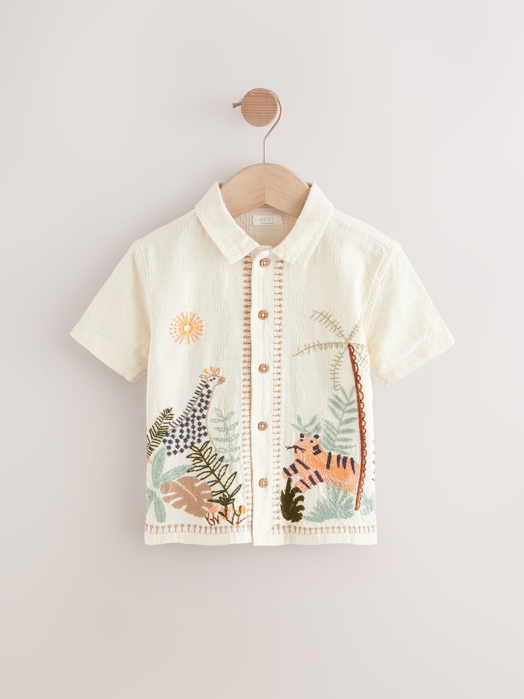 Ecru wit - Geborduurd shirt met korte mouwen van 100% katoen (3 mnd - 7 jr)