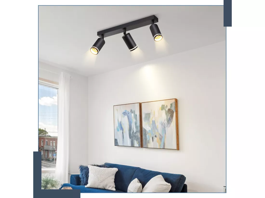 NETTLIFE Plafonnier LED 3 flamme - Noir Plafonnier GU10 Spot pivotant Applique murale en bois Spot mural pour salon chambre Sans ampoule