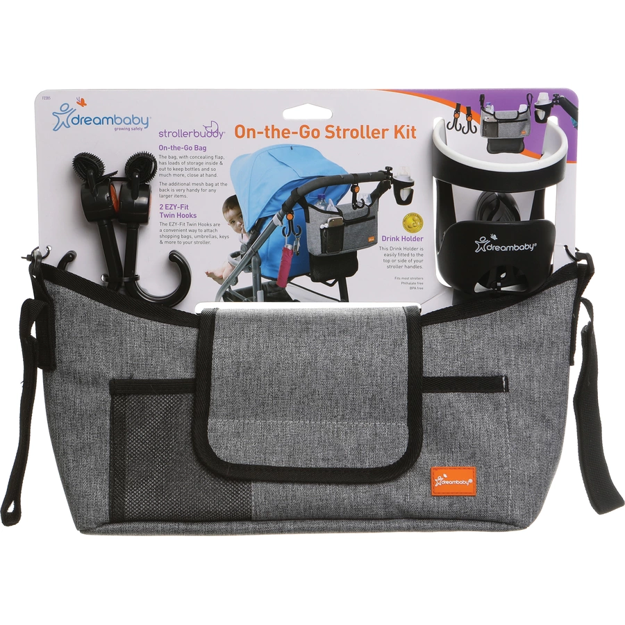 Dreambaby® 3-in-1 Kinderwagentasche Combo Set für unterwegs (Kinderwagen-Tasche  Kinderwagenhaken  Becherhalter)