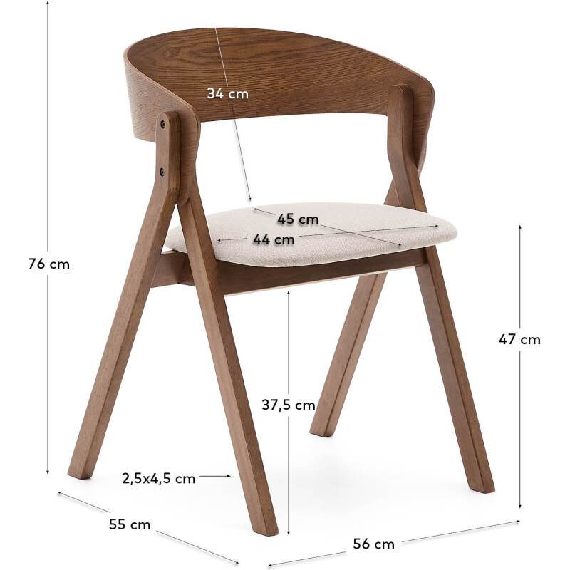 Chaise Godia en placage de frêne finition wengé et tissu chenille beige