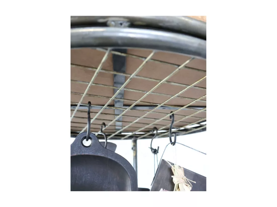 Etagère sur roues en bois recyclé marron et fer noir Ø.60 x Ht.160.5cm