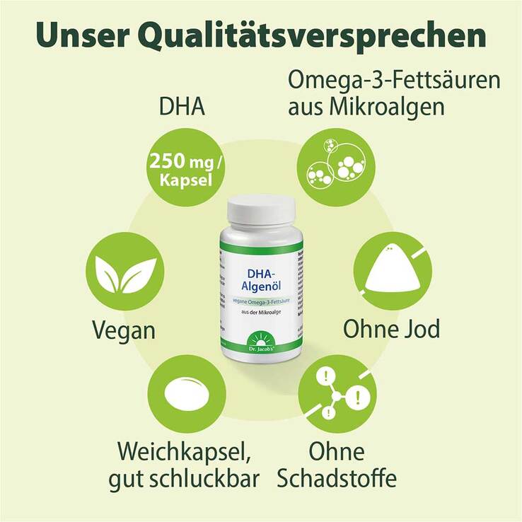 DHA-Algenöl Kapseln Omega-3 vegan Dr. Jacob`s, 60 St