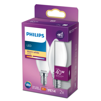 Philips LED kaars E14 40W 2 stuks mat niet dimbaar