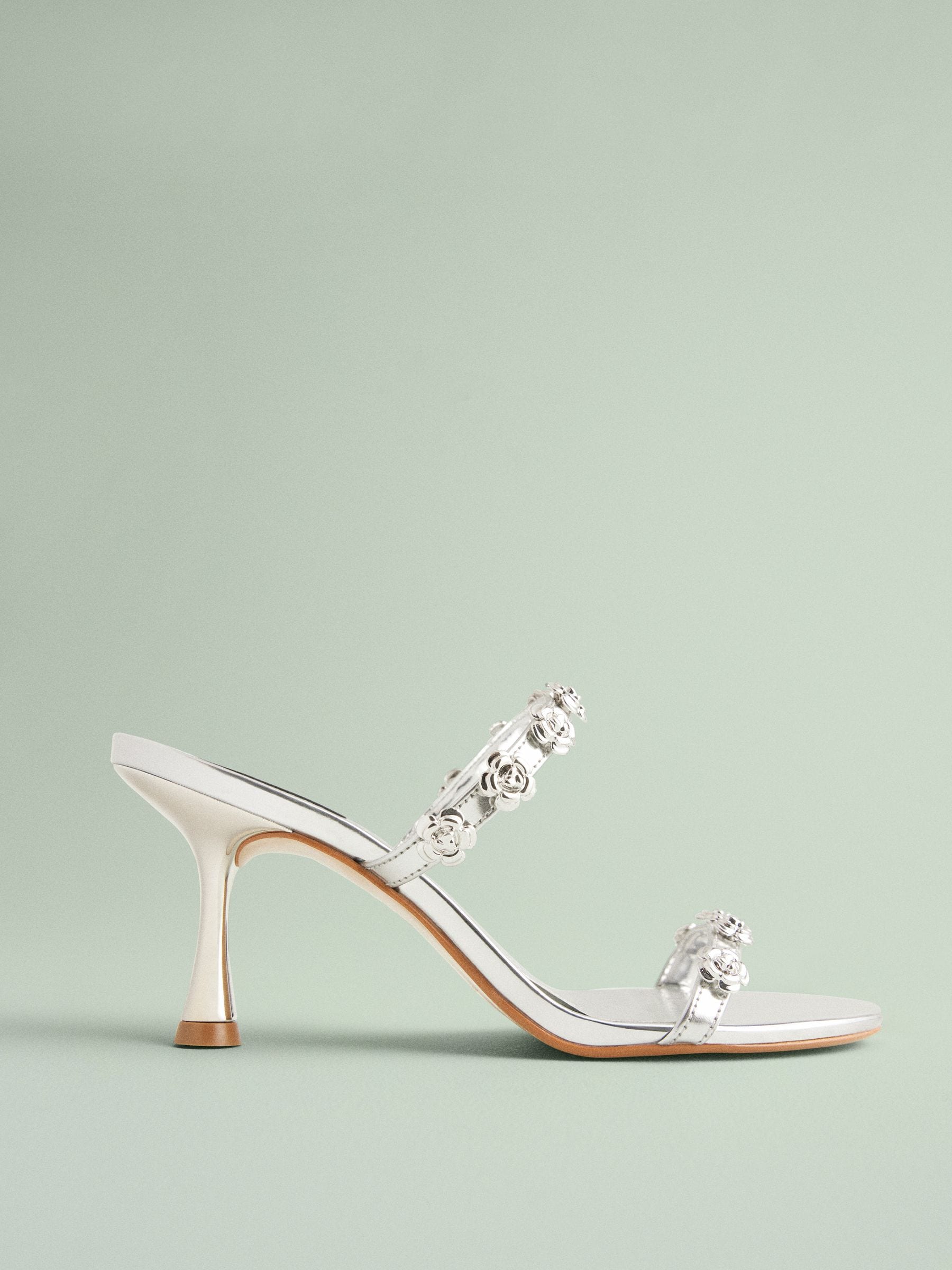 Zilver - Tabitha Simmons x Next Flora Leather Double Flower Detail Heel Mules