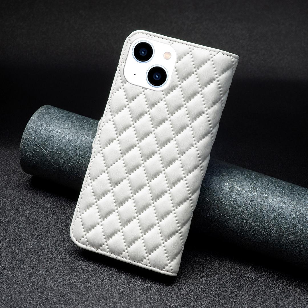 iPhone 14 / iPhone 13 Leder Tasche Flip Cover Steppmuster - Weiss