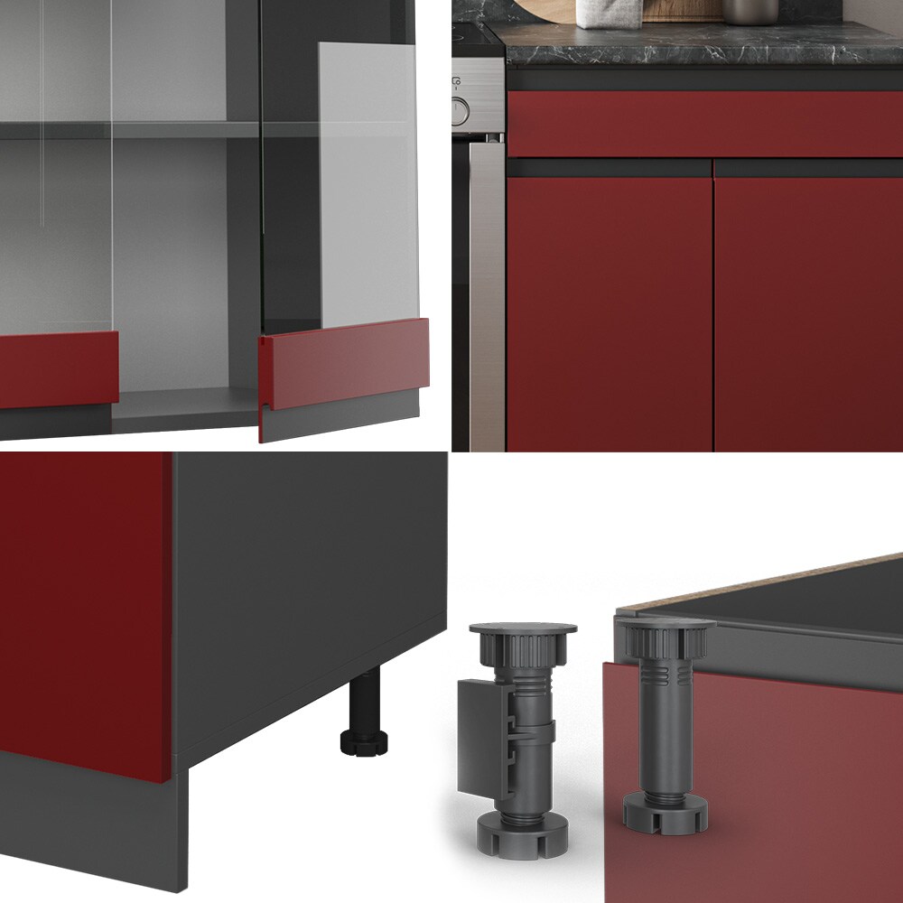 Vicco Küchenzeile Küchenblock Einbauküche R-Line J-Shape Anthrazit Rot 200 cm modern Küchenschränke Küchenmöbel