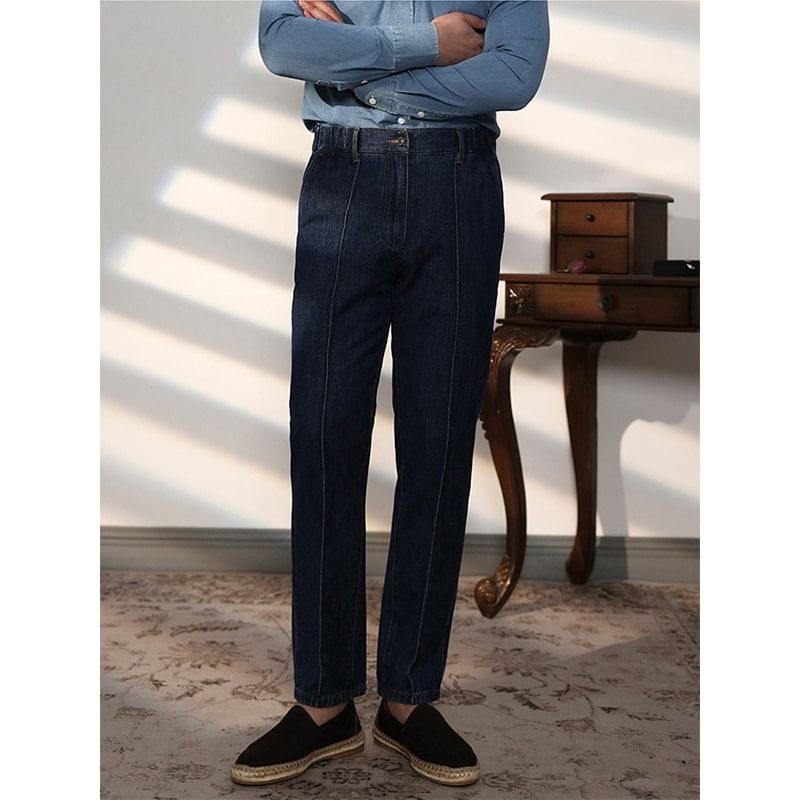 Zentrus - Mid Rise Washed Cropped Straight Leg Jeans / Effen Broek
