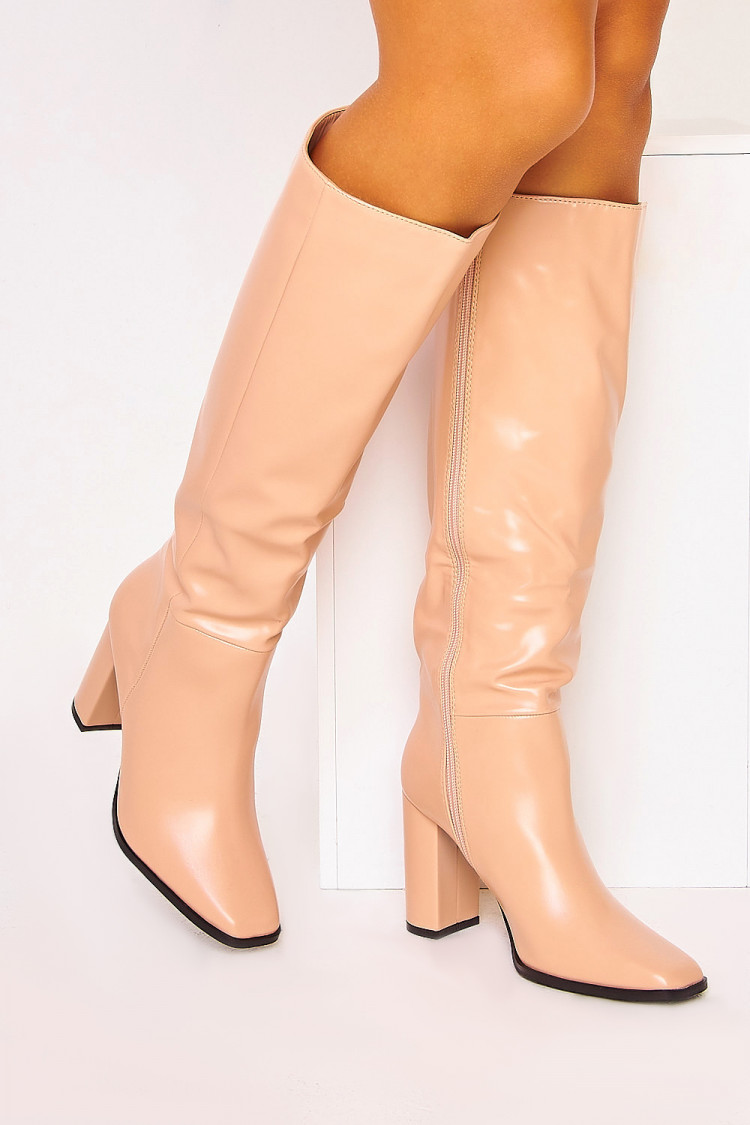 Bottes beige rosé à talon bloc