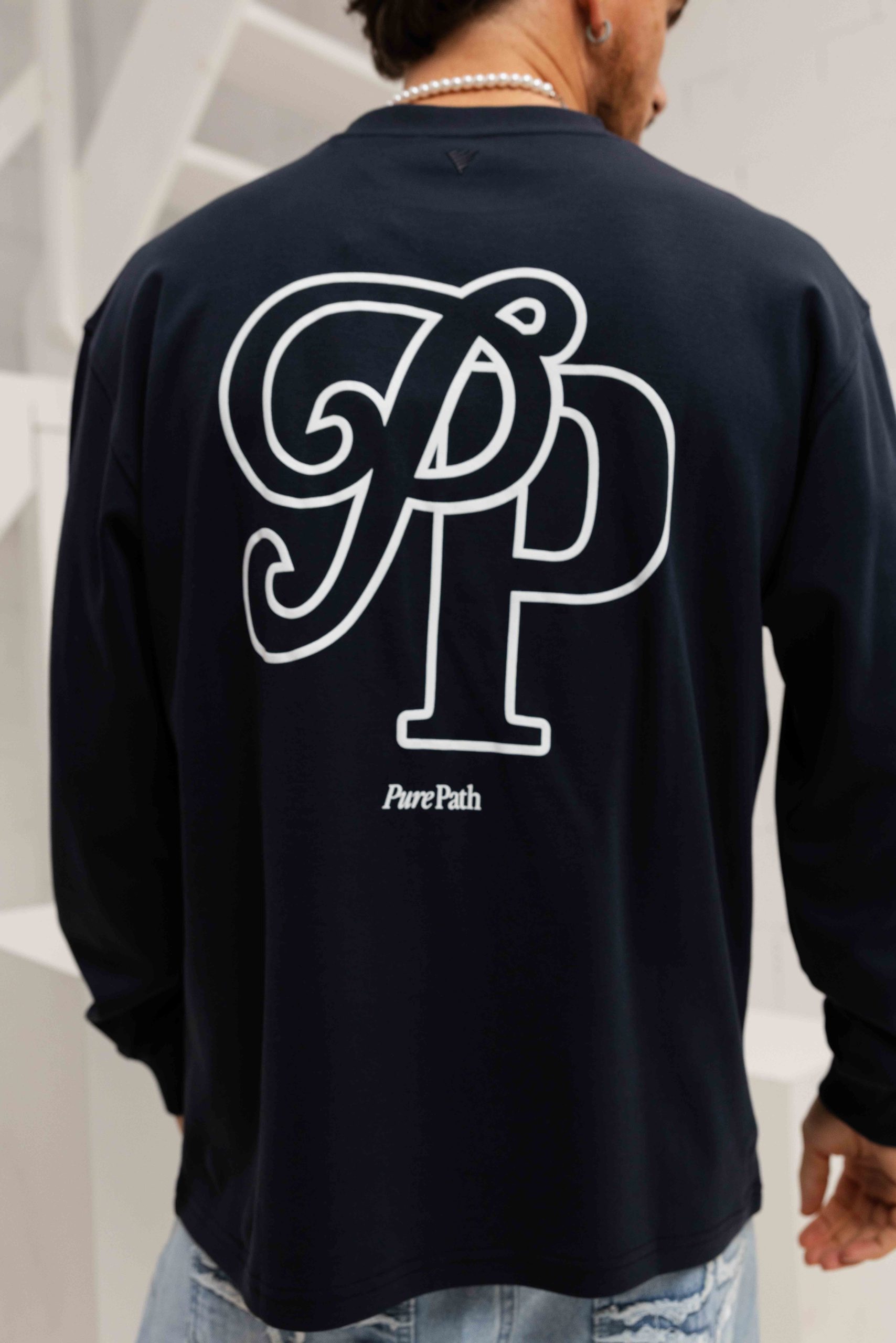Pure Path Initial Longsleeve T-Shirt Heren Donkerblauw