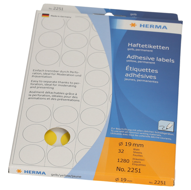 Herma Markierungspunkte, 2251, 19 mm, gelb