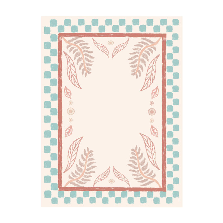 Buitenvloerkleed - Oasis Leaves Blauw/Rood  | OEKO-TEX & Wasbaar